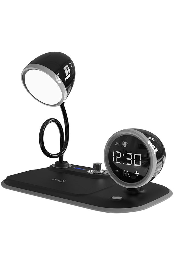 Telefon Uyumlu Hızlı Şarj 15W Ayarlanabilir Led Işıklı LCD Ekran Double Alarmlı Masa Lambası SL-CW21 - 2