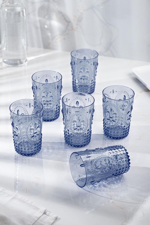 Akrilik Lacivert Tekli Kısa Bardak & Su Meşrubat Kahve Yanı Bardağı 400 ml ( Cam Değildir ) - 4