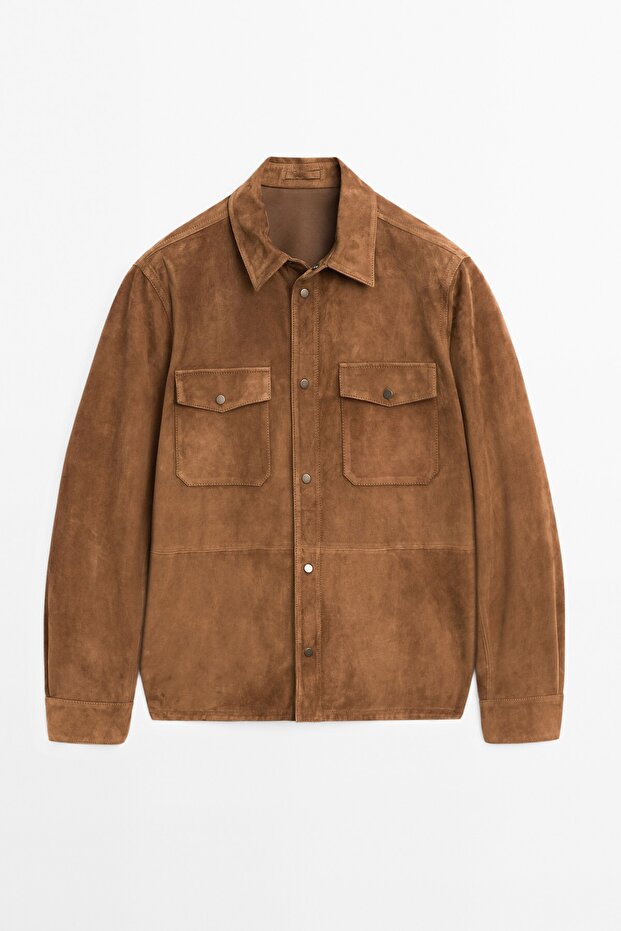 Hafif süet deri gömlek - 5