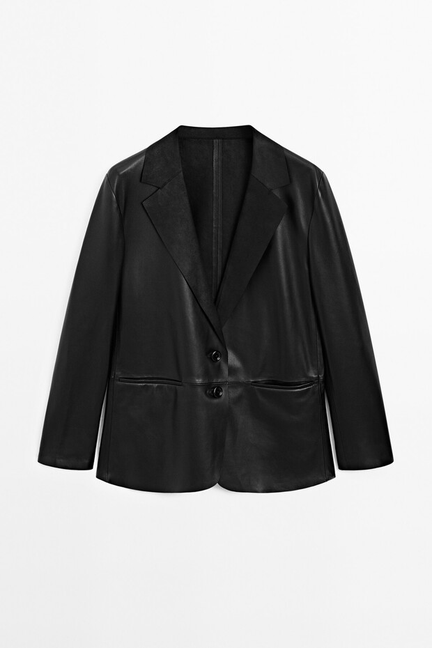 Dökümlü süet deri blazer - 5