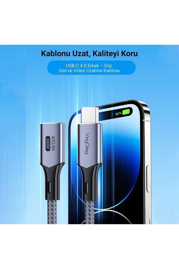 Usb 4.0 240w 40gbps E-mark Thunderbolt 4 8k 60hz Type-c Uzatma Kablosu 50 Cm - 2