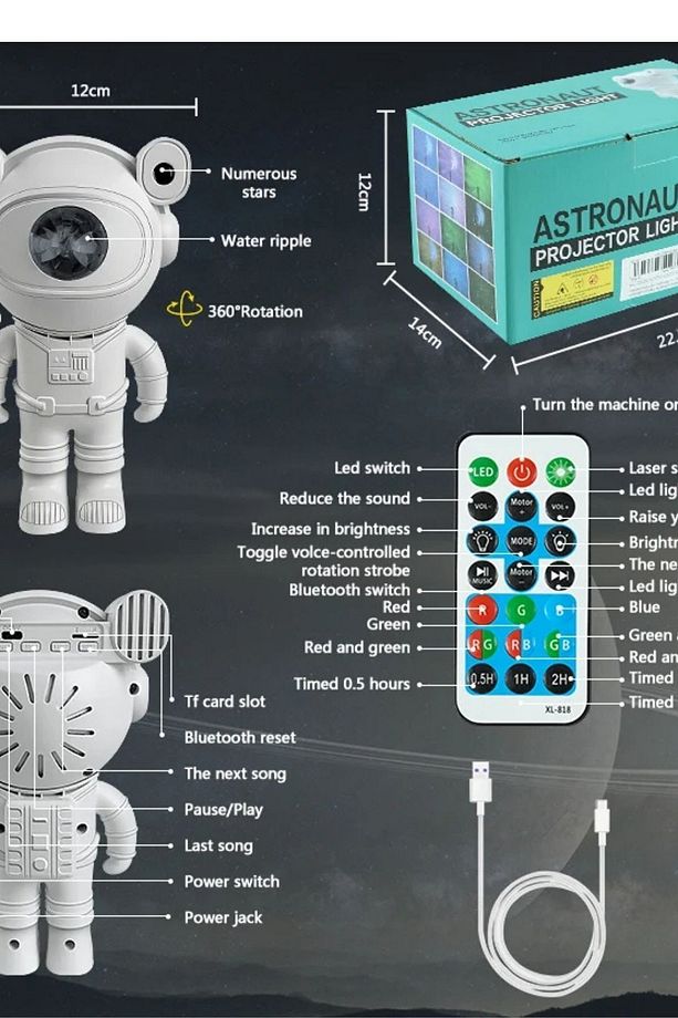 Astronot Projektör Gece Masa Lambası Galaxy Gökyüzü Star Projeksiyon Kumandalı Samanyolu Aydınlatma - 8