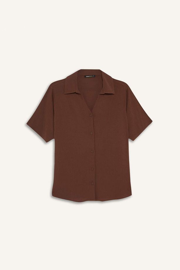 Regular Fit Krinkıl Viskon Kısa Kollu Gömlek F5835ax25sm - 1
