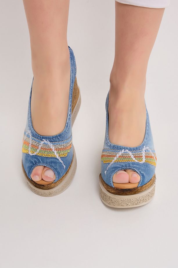 JEANOLOG KOT SANDALET SLIP-ON HASIR DESENLİ TABAN NAKIŞ DETAYLI DERİ İÇ TABAN - 2