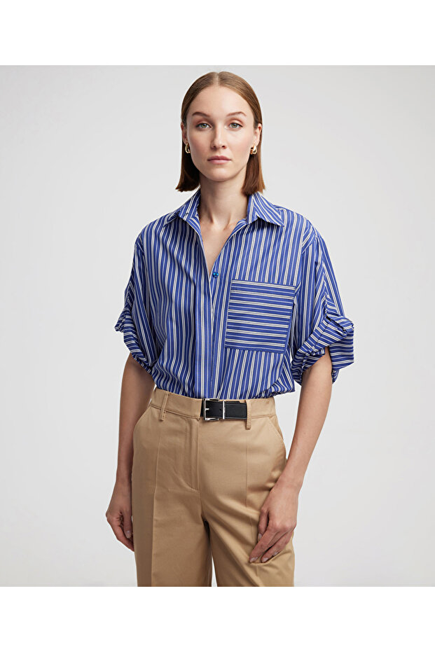 Çizgili poplin gömlek - 2