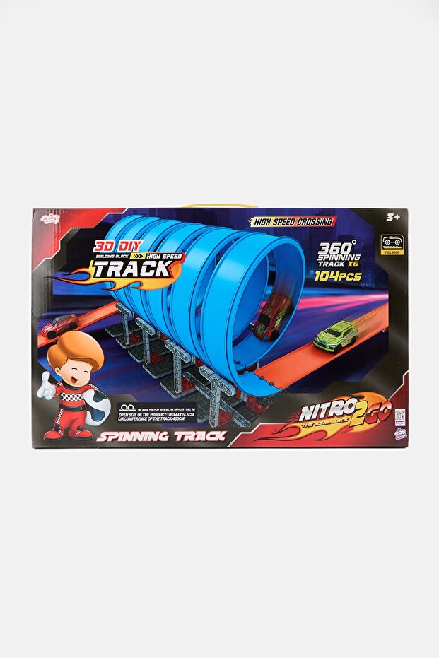 Nitro2Go Spinning Track 104 Pcs High-Speed Racing Set, Multicolor