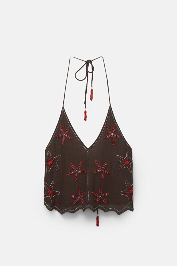 Boncuk detaylı halter top - 6