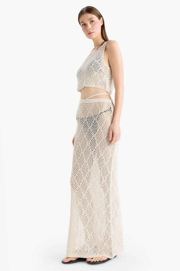 Regular Fit Ajurlu Triko Maxi Plaj Eteği-Fall in Love B6888AX25SP - 5