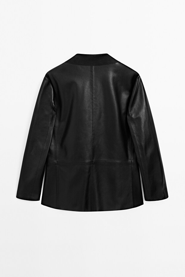 Dökümlü süet deri blazer - 8