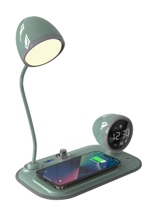 Telefon Uyumlu Hızlı Şarj 15W Ayarlanabilir Led Işıklı LCD Ekran Double Alarmlı Masa Lambası SL-CW21 - 1