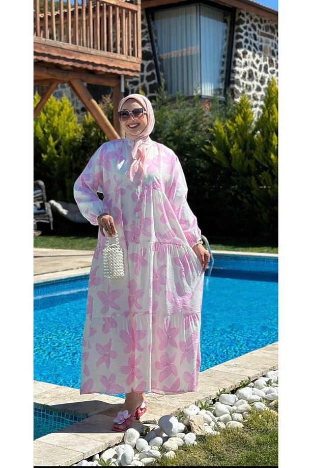 ÇİÇEK DESEN MODAL KUMAŞ ELBİSE - 2