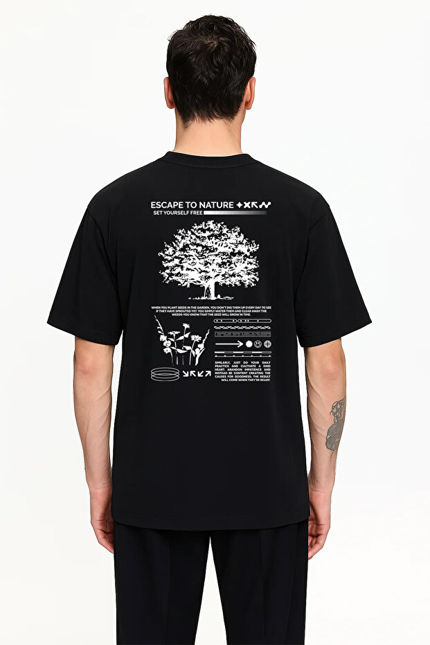 Escape To Nature Black Unisex Extra Oversize Short Sleeve T-shirt