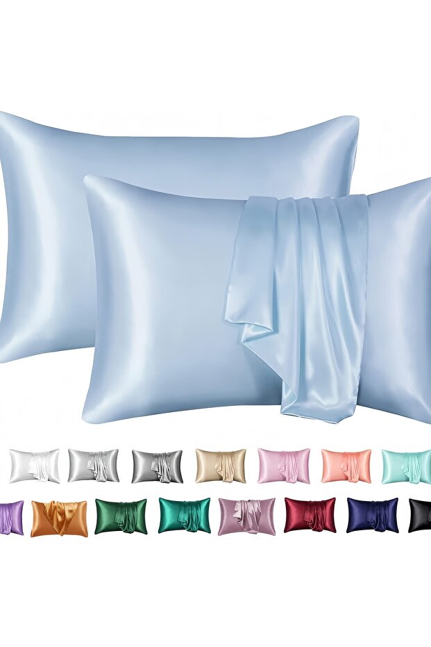 Imitation Silk Envelope Pillowcase, Skin-Friendly Soft Polyester 102x51cm Blue