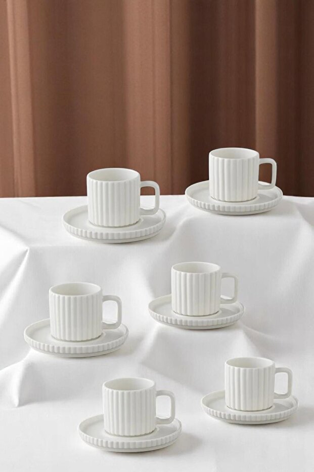 6-Person Porcelain Coffee Cup White Striped Model