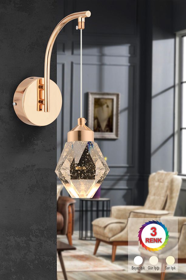 İstanbul Avize Aplik Kabarcıklı Liya Tekli Gold 3 Renk Ledli Modern Led Aplik - 1