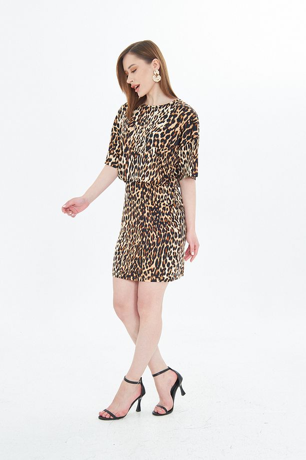 Soil Kısa Kollu Elbise Leopar Desenli - 4