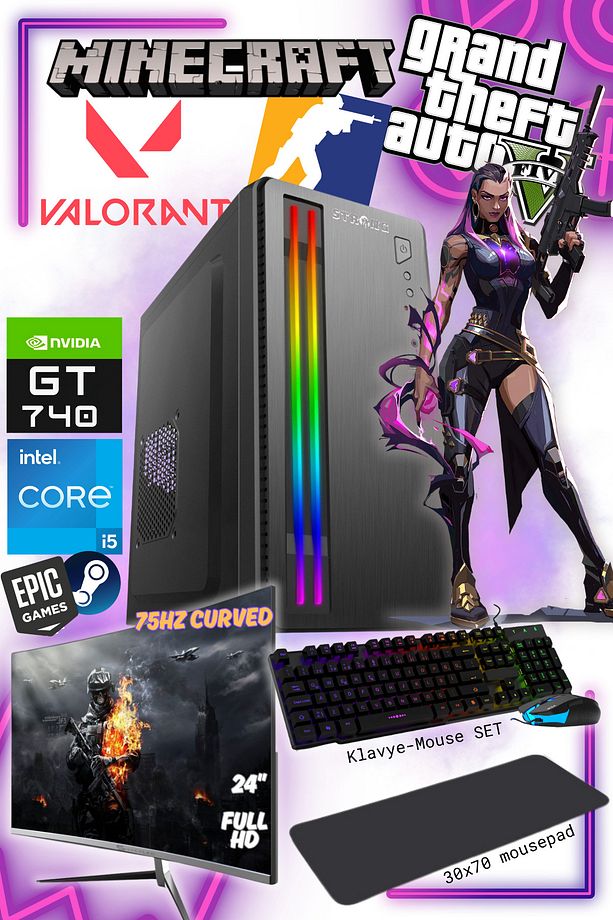 Intel I5 3470-gt 740 4gb 128bit-16 Gb Ram-240 Sata Ssd - 75HZ 24"Monitör ve klavye mouse set - 1