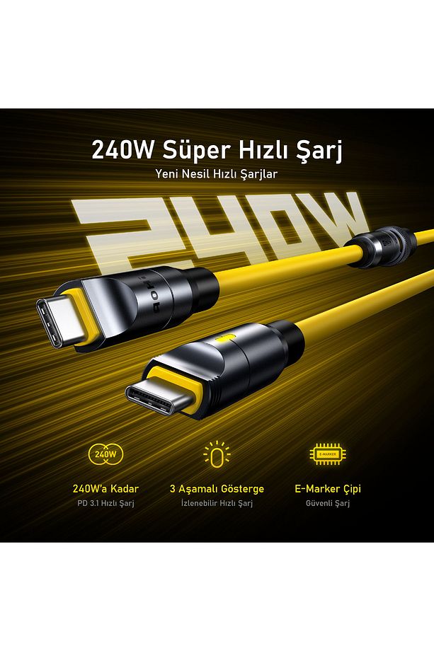 The Future Creative Power 8-in-1 240W PD 3.1 Süper Hızlı Şarj/Data Kablo Seti, Type-C to Type-C - 3