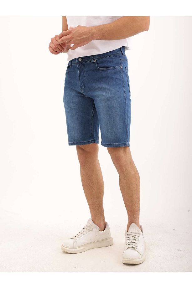 Erkek Regular Fit Asit Yıkama Kot şort - 7