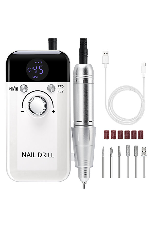 White Set 45000RPM Nail Drill Machine With Low Noise Portable Nail Drill Machine Rechargeable Nail S