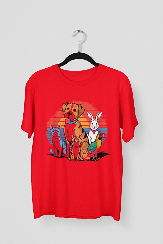 Men/Women -Animals- Transfer Printed Round Neck Short Sleeve T-Shirt