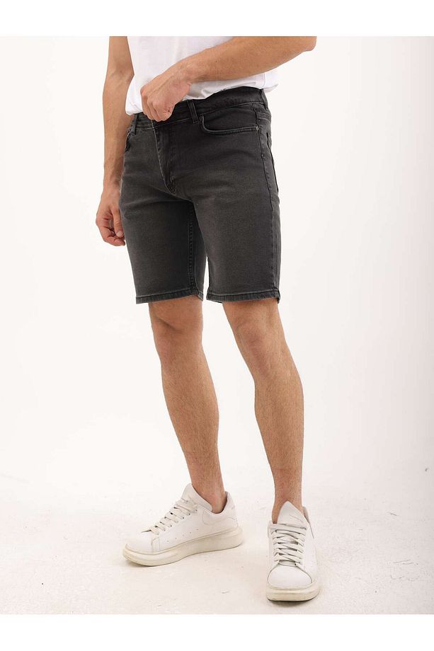 Erkek Regular Fit Asit Yıkama Kot şort - 5