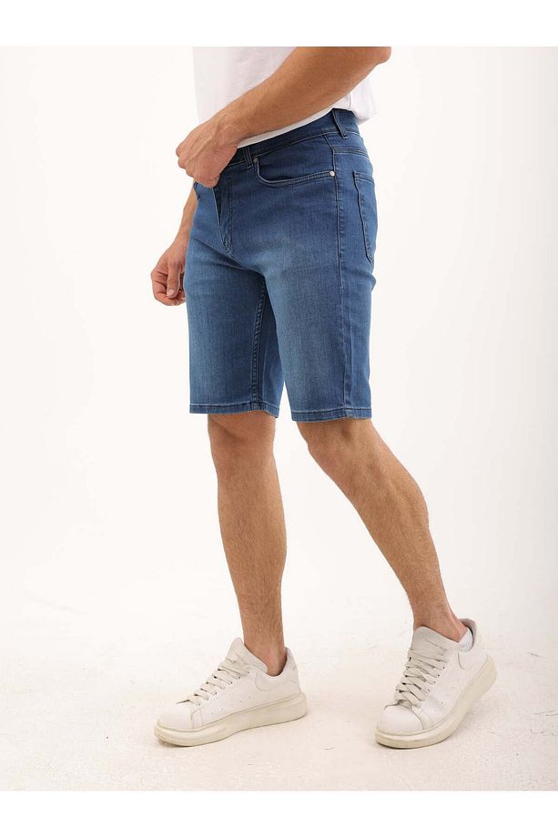 Erkek Regular Fit Asit Yıkama Kot şort - 4