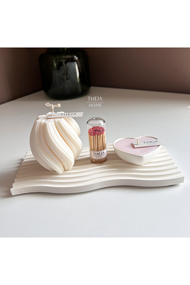 4'lü SET BÜYÜK DÖNENCE SOYA MUM, SU YOLU TABAK, PEMBE KALP MUM VE KİBRİT SET - 3