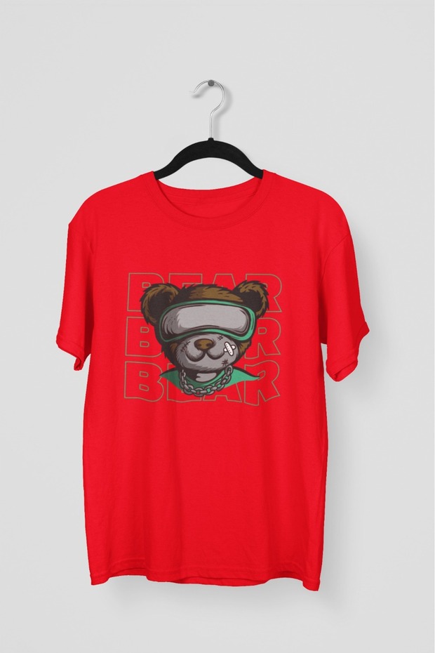 Men/Women -Bear- Transfer Printed Round Neck Short Sleeve T-Shirt