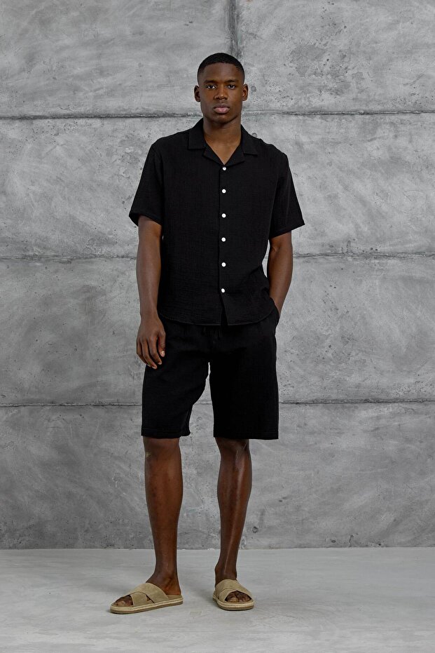 Μαύρο σορτς Muslin Basic - 3