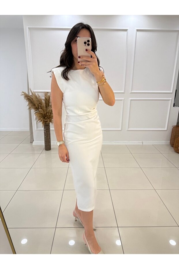 Drape Detaylı Elbise - 4