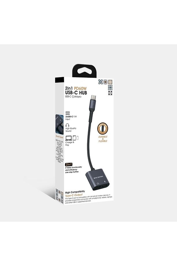 2 in 1 Type-C Hub Çoklayıcı Kablo Şarj ve Kulaklık Girişli Type-C Dönüştürücü Çevirici - 2