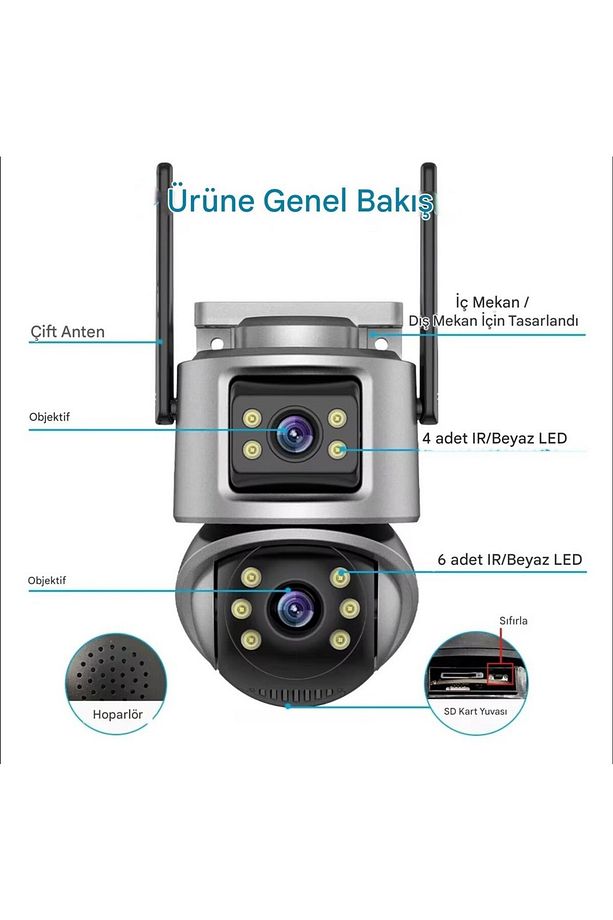 360° Wifi Ip 4K 8MP Güvenlik Kamera 2Lensli Gece Görüşlü Sensörlü Harekete Duyarlı camera CMR61 - 4