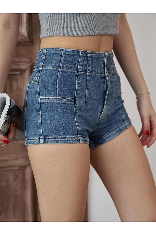 Dikiş detaylı Mini Denim Şort - 8