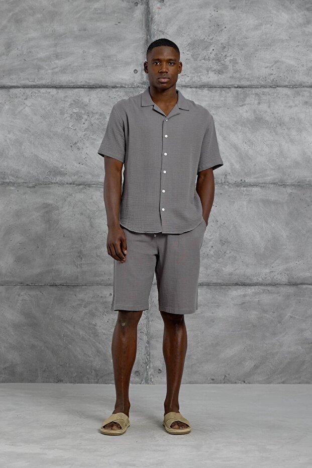 Gray Muslin Basic Shorts - 3