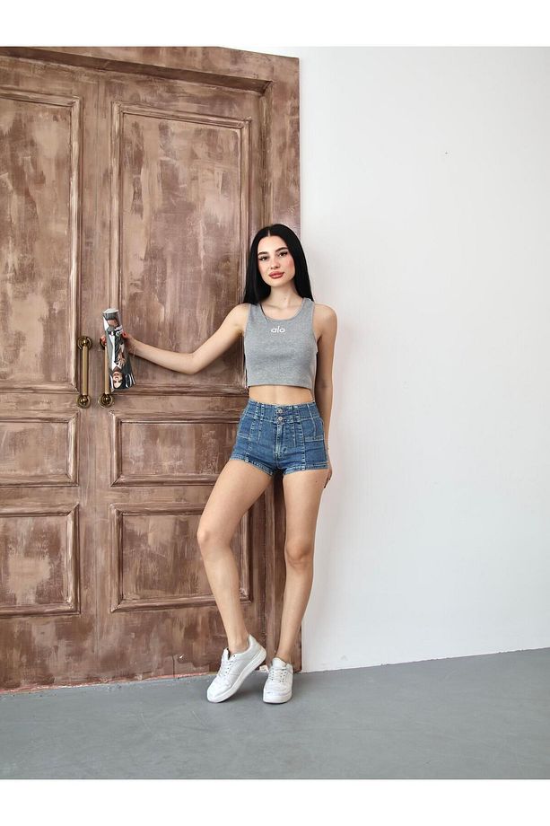 Dikiş detaylı Mini Denim Şort - 3