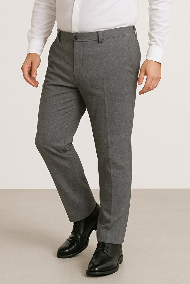 Baba Men's Gray Classic Cut Plus Size Fabric Trousers