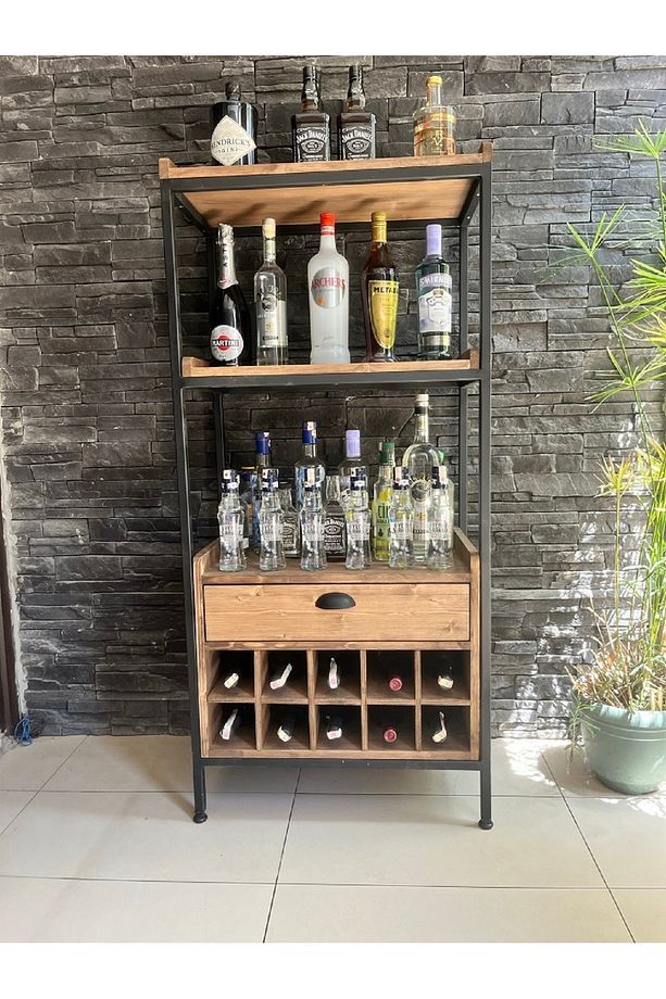 Ahşap İçki Dolabı - Şaraplık - Içki Rafı - Bar Dolabı - Şarap Dolabı - 3