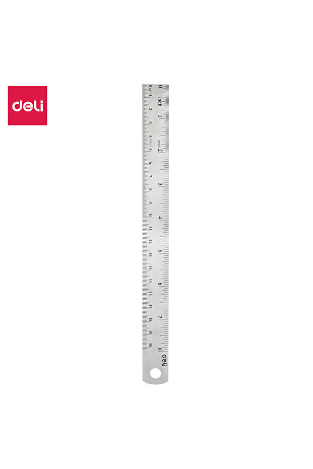 Deli E8462 Steel Ruler, 20cm (8 Inch), Metric/Inch Scale, Silver – For Precision Use