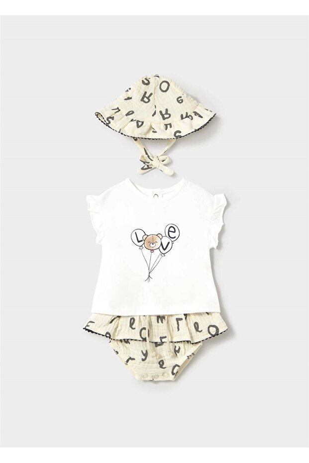 Baby Girl Hat 3-Piece Set Cream 1876