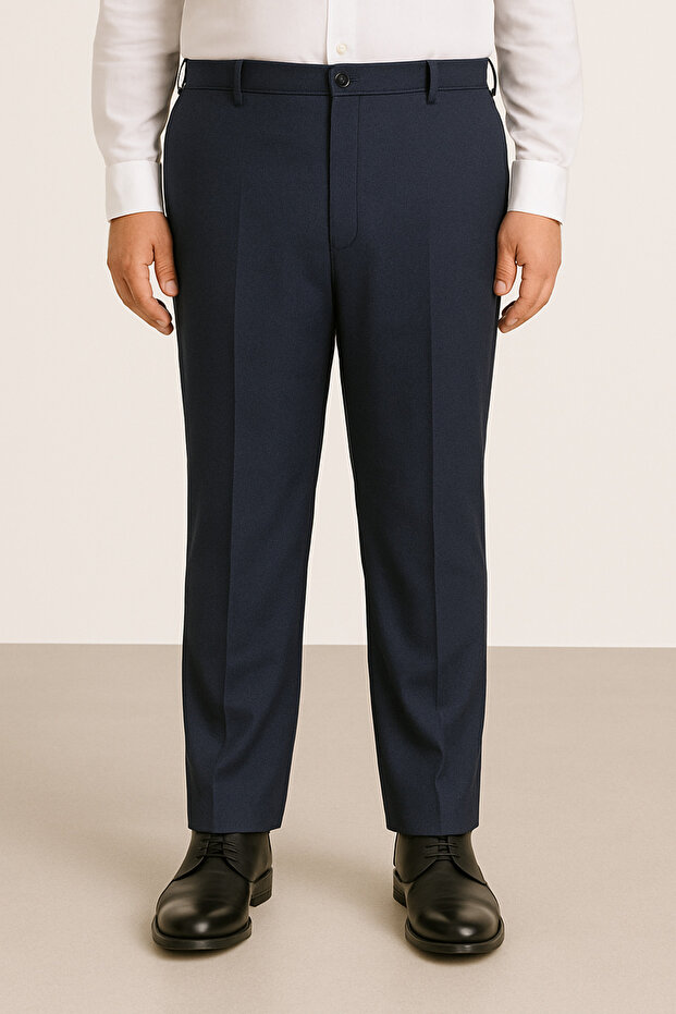 Baba Men's Navy Blue Classic Cut Large Size Fabric Trousers