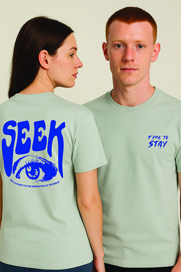 Lenithra Blue Seek Text Back Printed Unisex Oversize Gray T-Shirt
