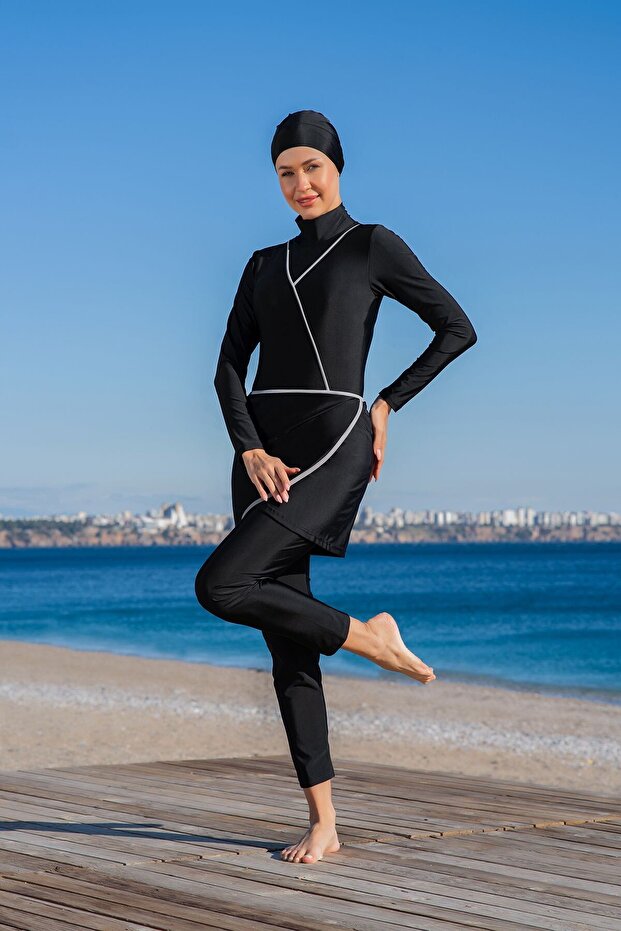 Rukomayo Black 3-Piece Swimmer Model Water Repellent and Quick Drying Fabric Suit Swimsuit