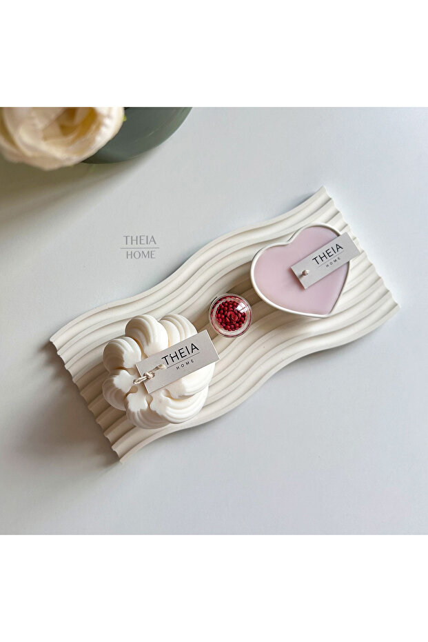 4'lü SET BÜYÜK DÖNENCE SOYA MUM, SU YOLU TABAK, PEMBE KALP MUM VE KİBRİT SET - 5