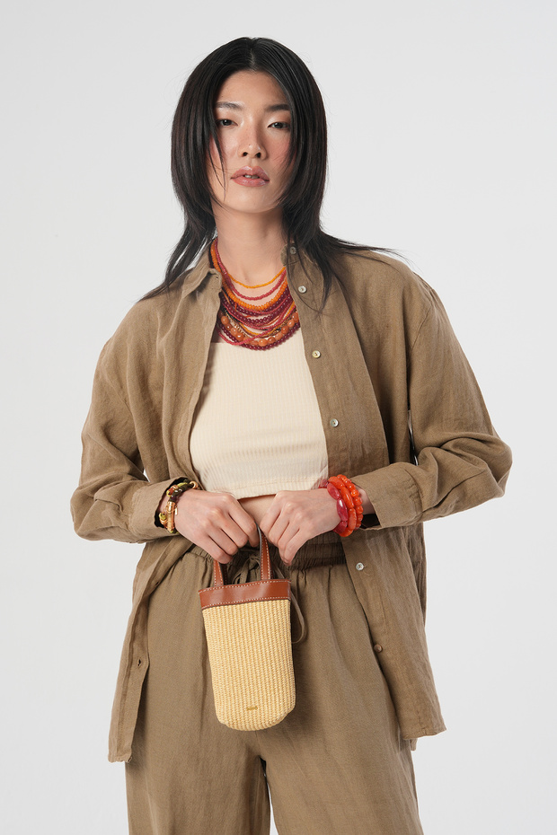 Women's 100% Linen Shirt with Button Detail on the Sides