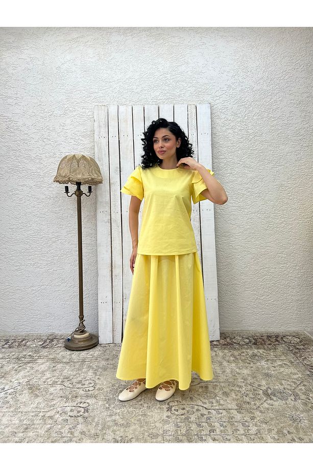 Sarı Poplin Kloş Etek - 5