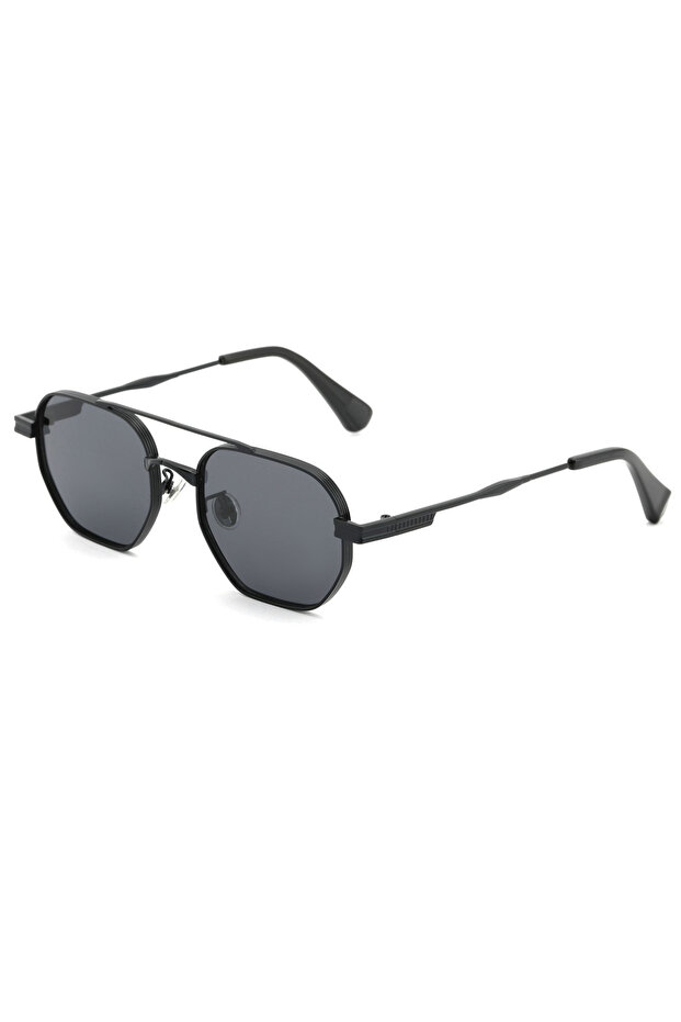 Geometric Design Metal Black Frame Black Glass Unisex Sunglasses