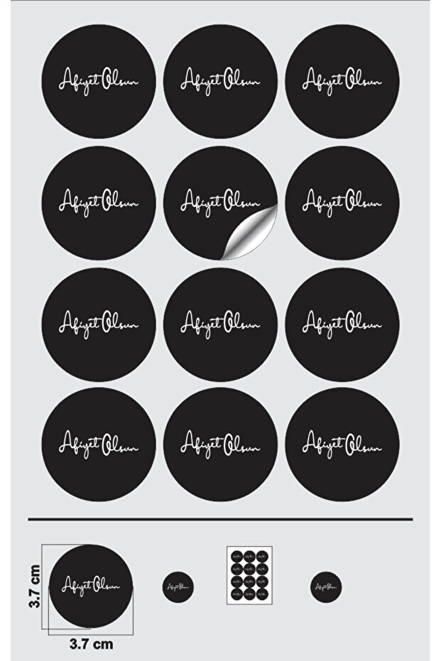Sticker Kuşe Bon Appetit Round Cut Black (3,7X3,7Cm) 108 Pieces