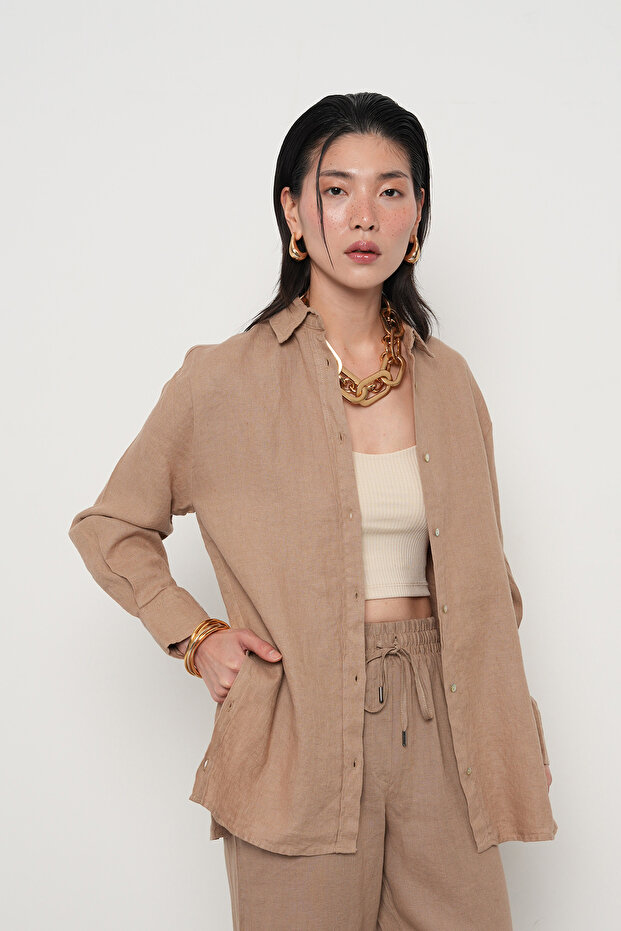 Women's 100% Linen Shirt with Button Detail on the Sides