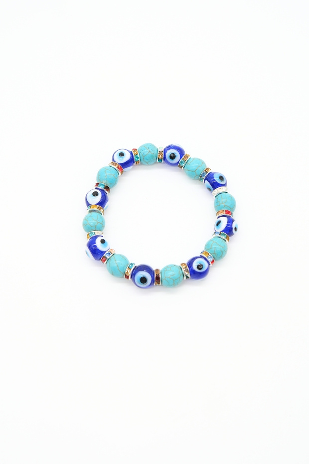 Blue Ceramic Stone Evil Eye Beaded Bracelet